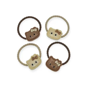 کش مو ست دوتایی با طرح هلو کیتی در دو رنگ قهوه‌ای و کرمی با پیکسل فانتزی و کش نرم و کشسان مناسب دخترانه