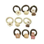 کش مو سه‌تایی ملوسک با طرح گل و خرگوش فانتزی، مناسب دختر بچه‌ها، نرم و سبک برای استفاده روزانه