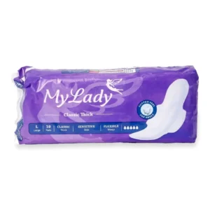 نوار بهداشتی بالدار مای لیدی Classic Purple سایز بزرگ با جذب بالا و ضد حساسیت بسته ۱۰ عددی