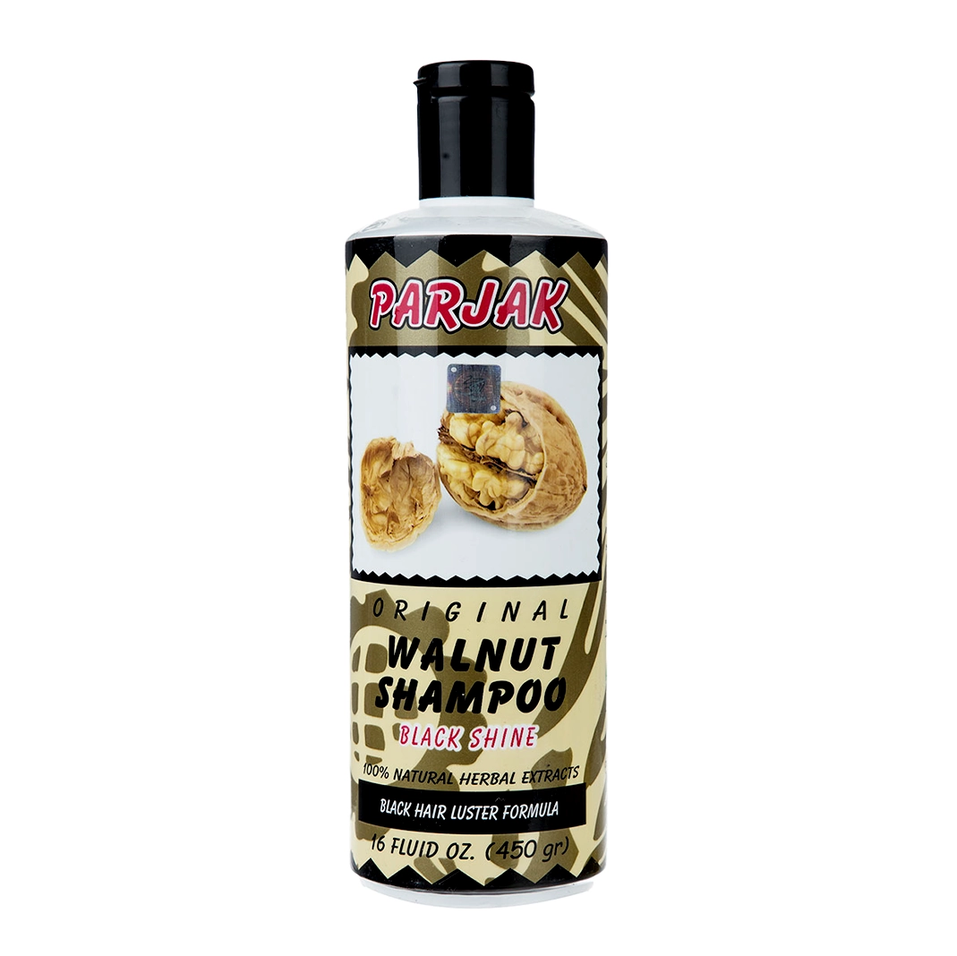 شامپو مو پرژک مدل گردو وزن ۴۵۰ گرم، مخصوص موهای تیره و مشکی، براقکننده و تقویتکننده